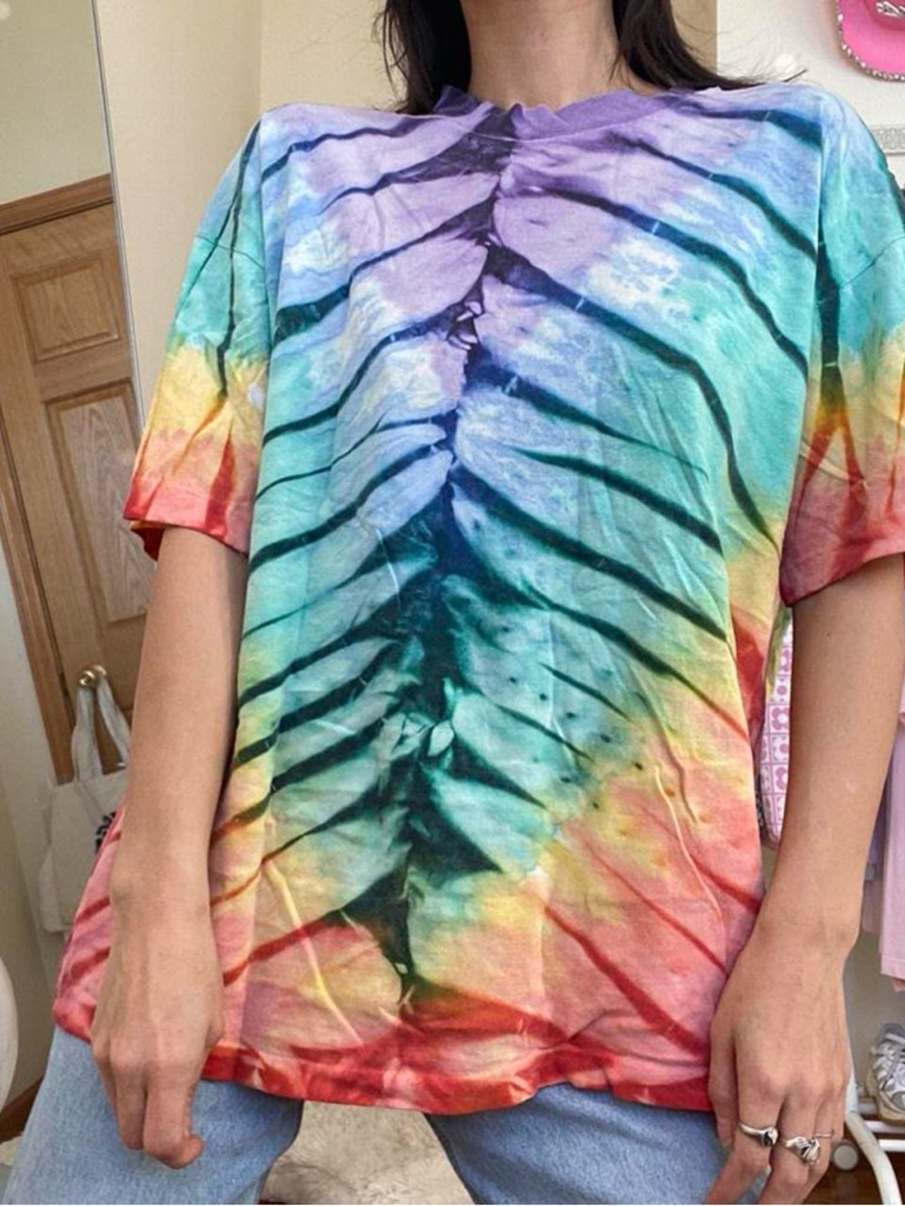 Rainbow Tie-Dye Short Sleeve Tee Shirt— Multicolor Spiral Pattern